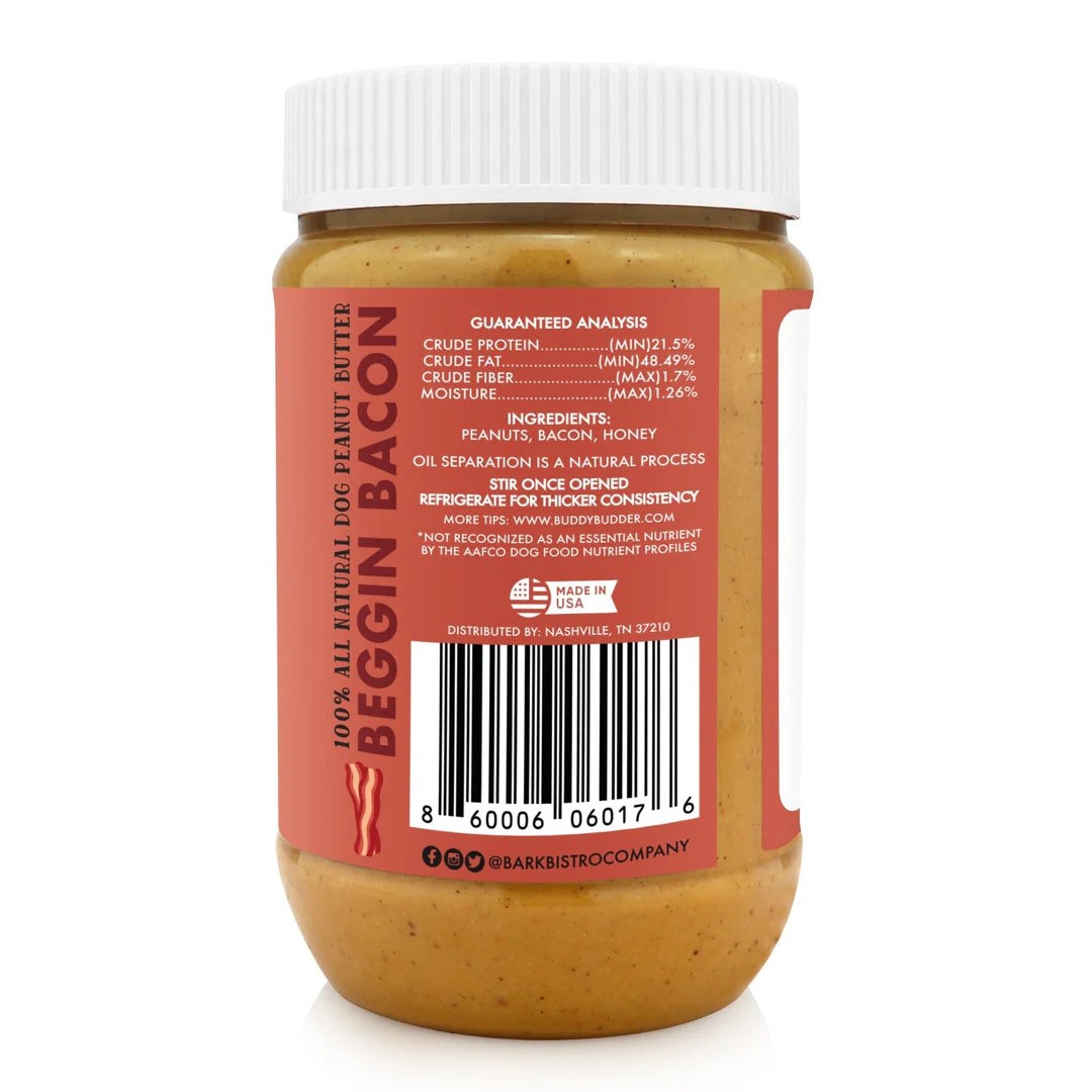 Jar of peanut butter with a red label