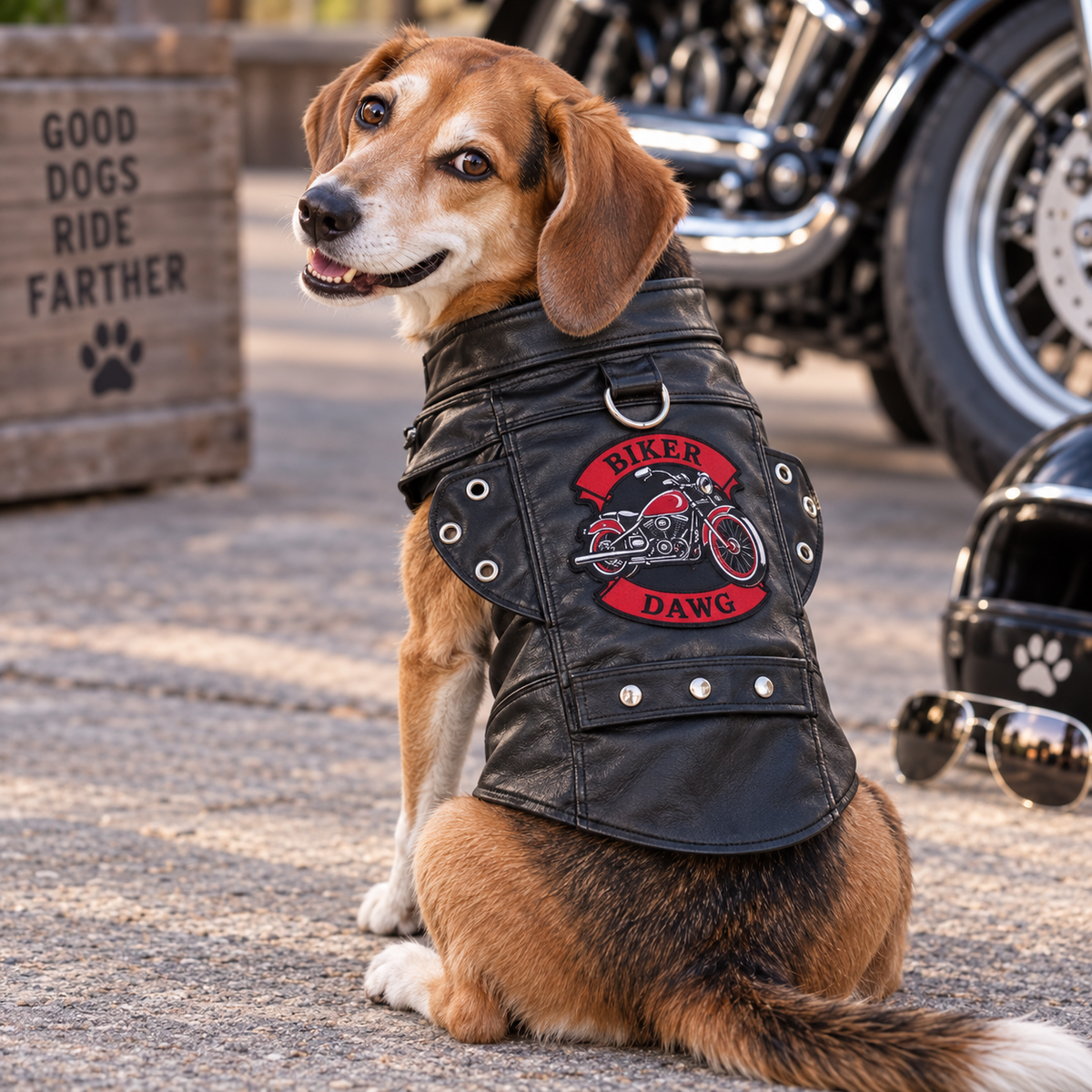 Biker Dawg Motorcycle Dog Jacket - Black