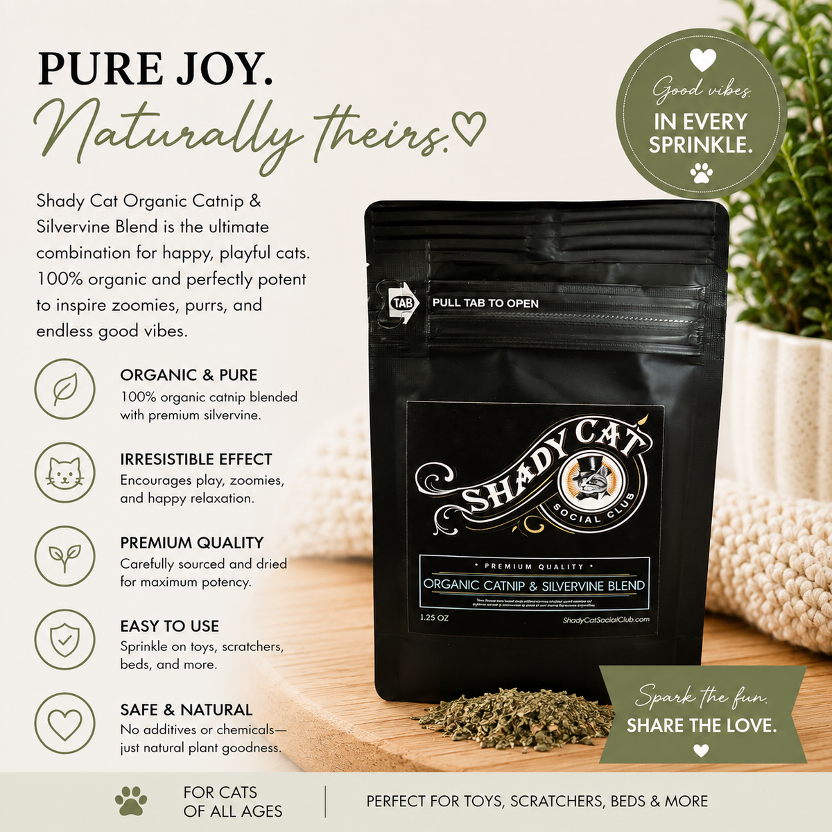 Shady Cat Social Club -Organic Catnip Silver Vine Blend Bag