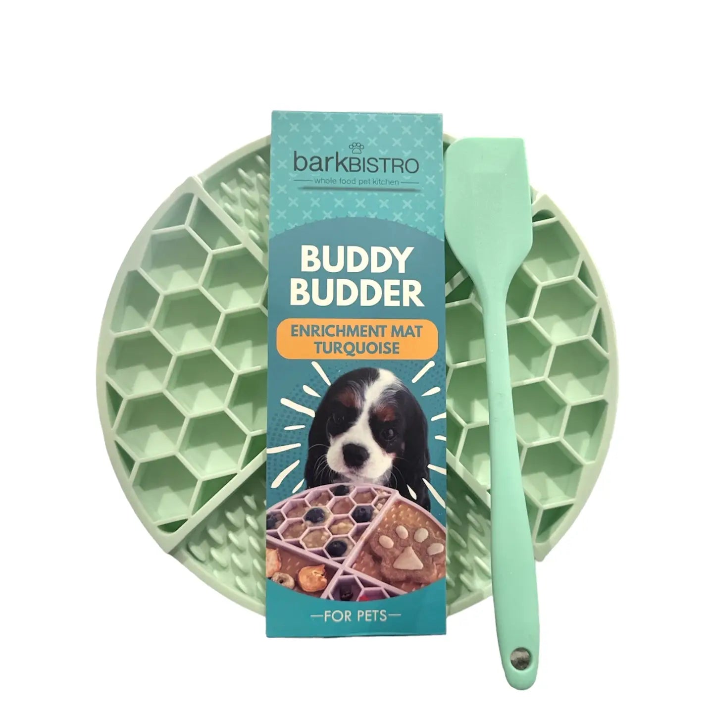 Buddy Budder enrichment mat with a spatula 
