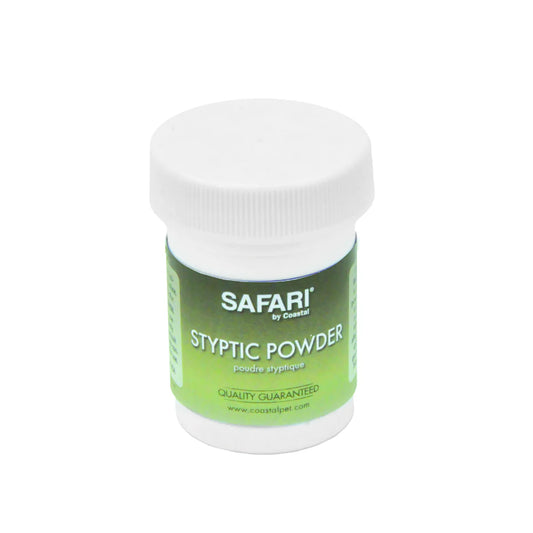 Jar of Safari styptic powder on a white background