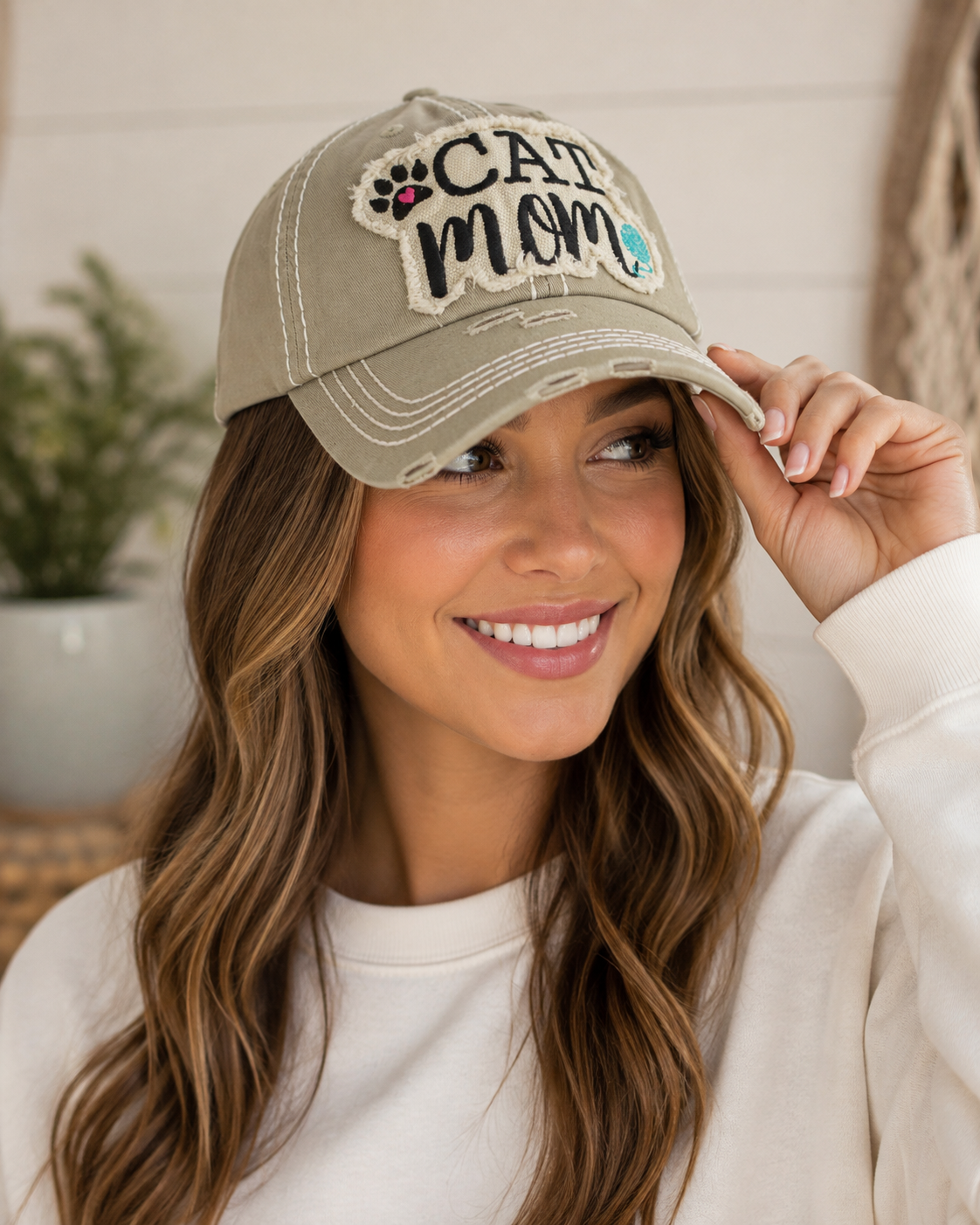 Cat Mom Vintage Hat-Khaki