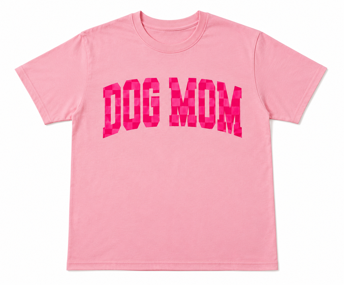 Dog Mom Pink Checkered T-shirt